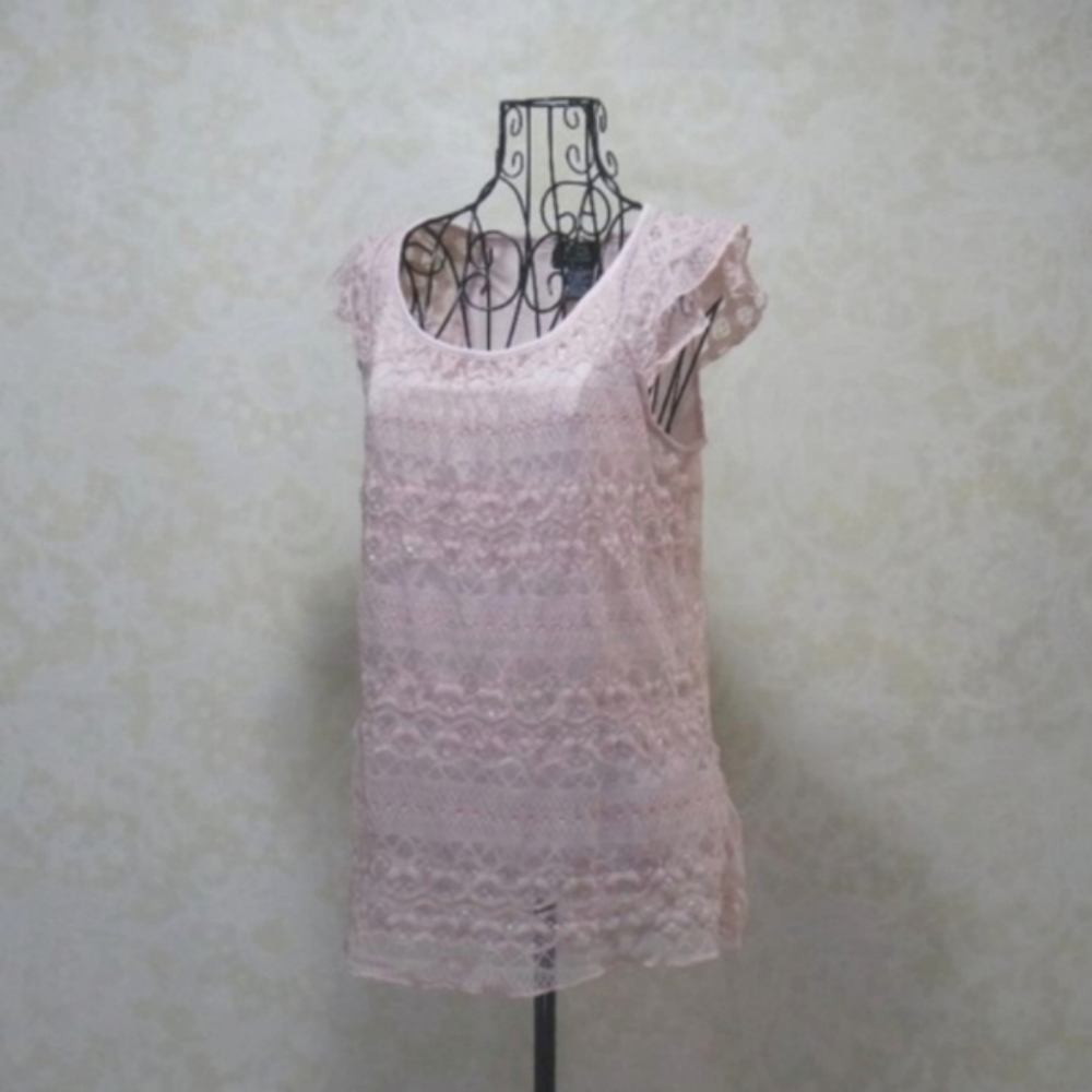 SHANNON FORD Pink Short Sleeve Shirt Layered Top Blouse